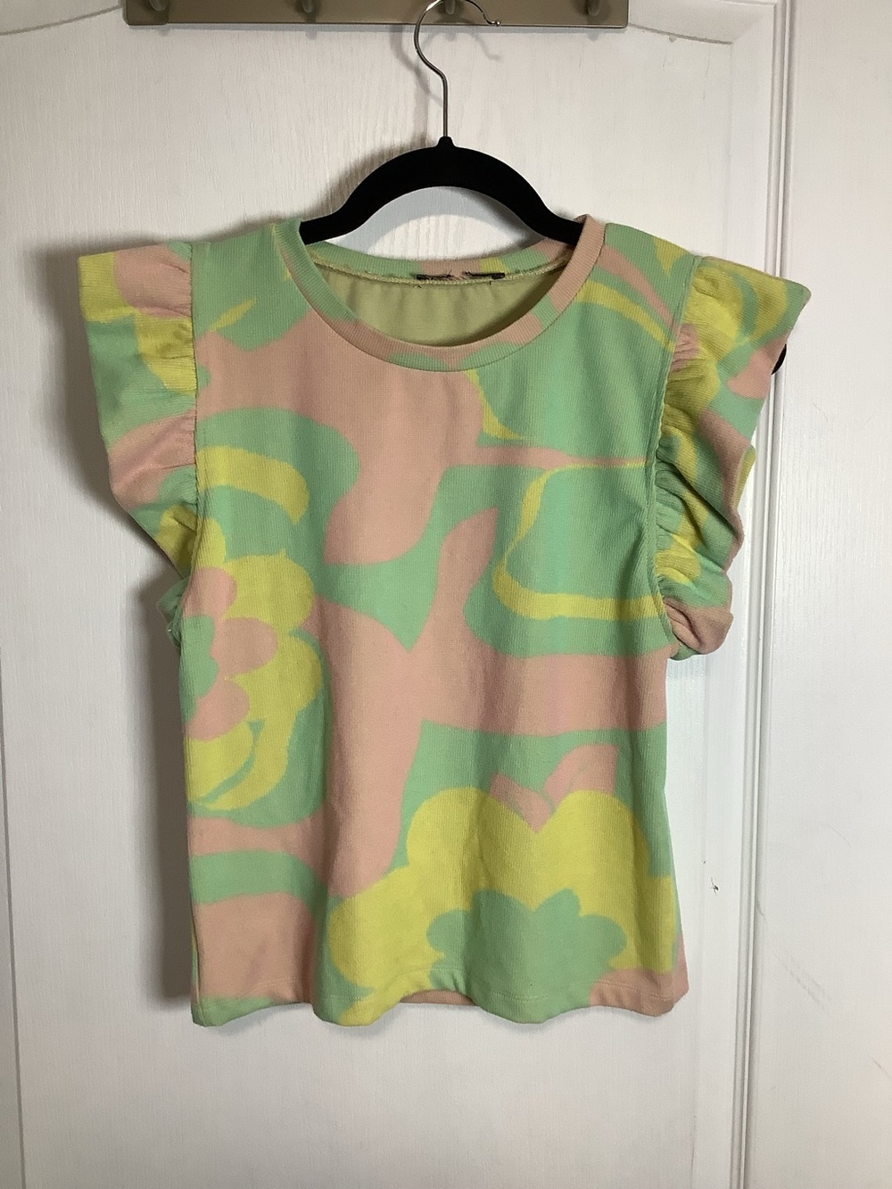 Zara' Pastel Floral Ruffle Sleeve Vest Top - Pink, Mint & Yellow